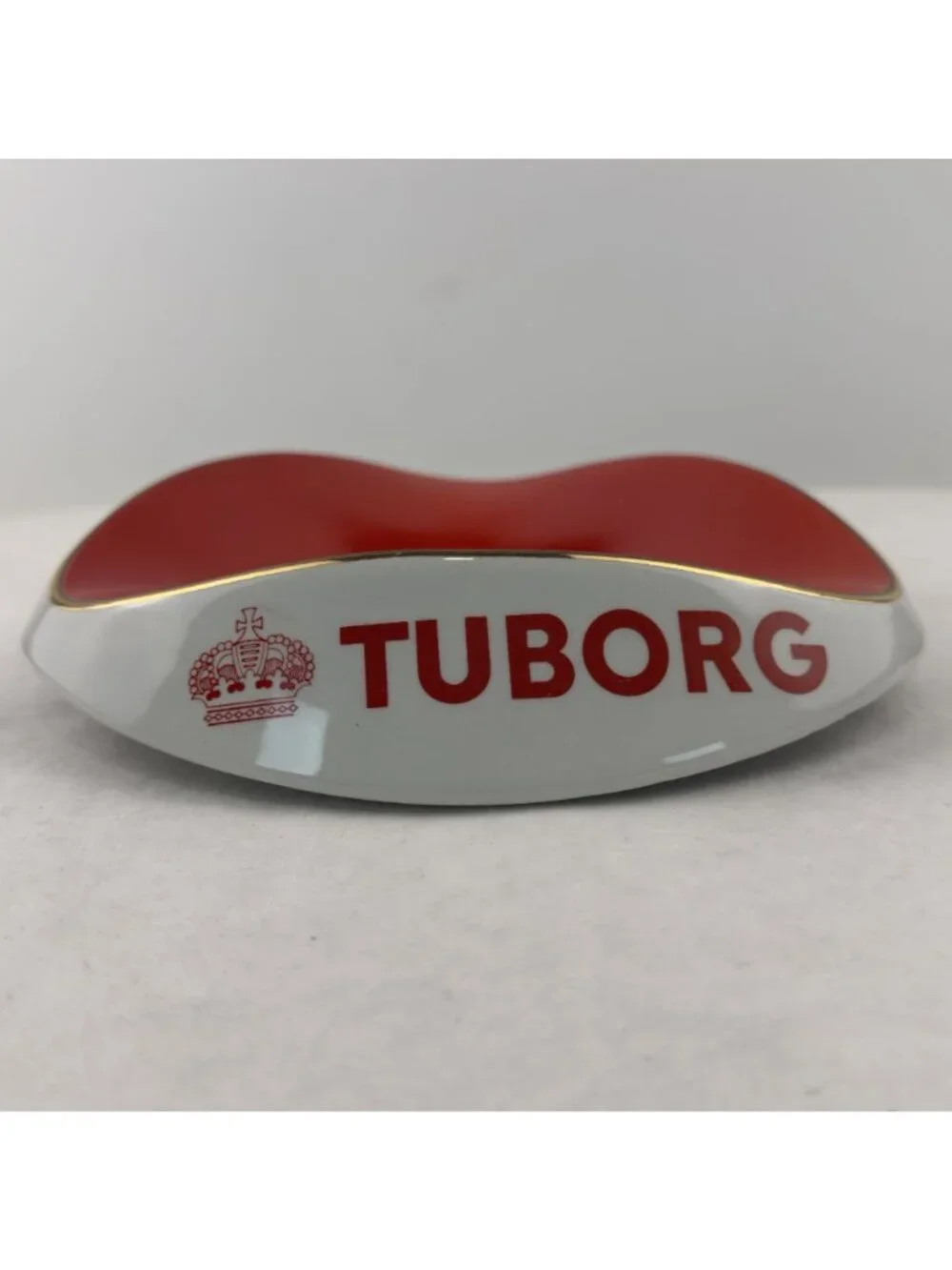 Vintage Tuborg Beer Advertising Ashtray Lunéville France Porcelain Red Barware